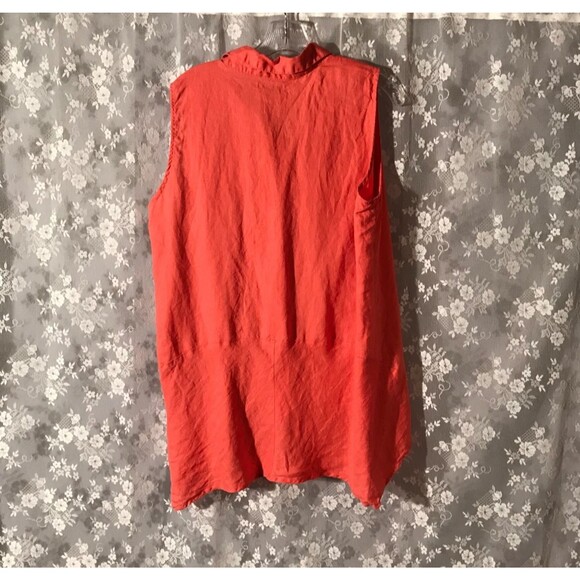 For Cynthia Orange Linen Top Size Large Sleeveless Collared Office Chic - Picture 2 of 5
